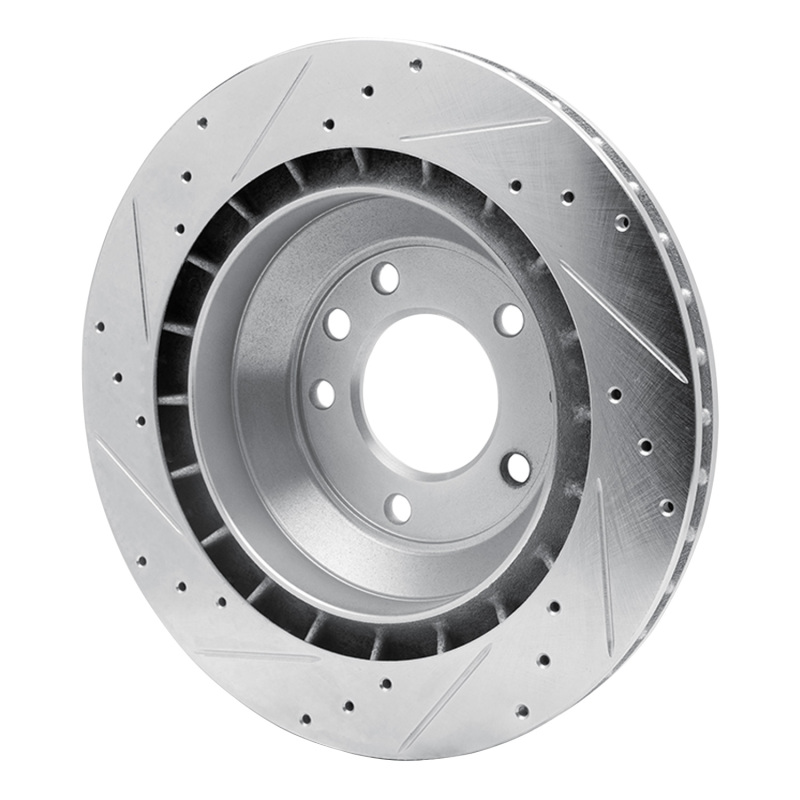 Porsche Cayenne Brake Rotor (1) - Rear Left - R1 Concepts - Drilled & Slotted - Silver - `05-`18